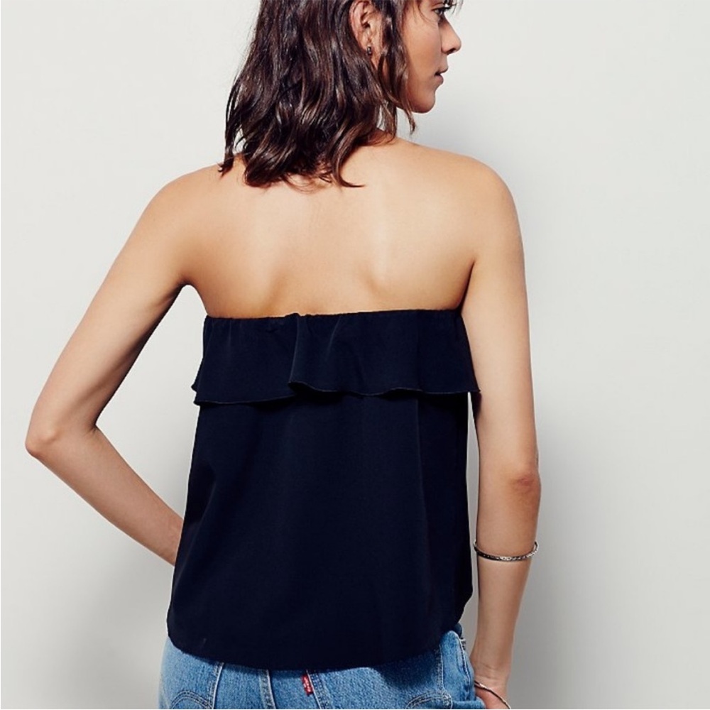 Intimately Free people black ruffle flounce strapless blouse sz XS - Picture 3 of 12